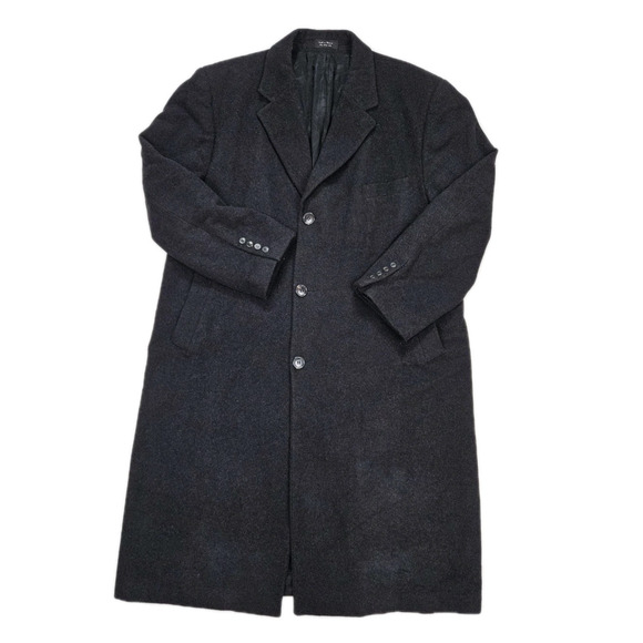 CHAPS Ralph Lauren Peacoat Men's Size 48r Long 100% Wool Black Overcoat - Picture 1 of 11